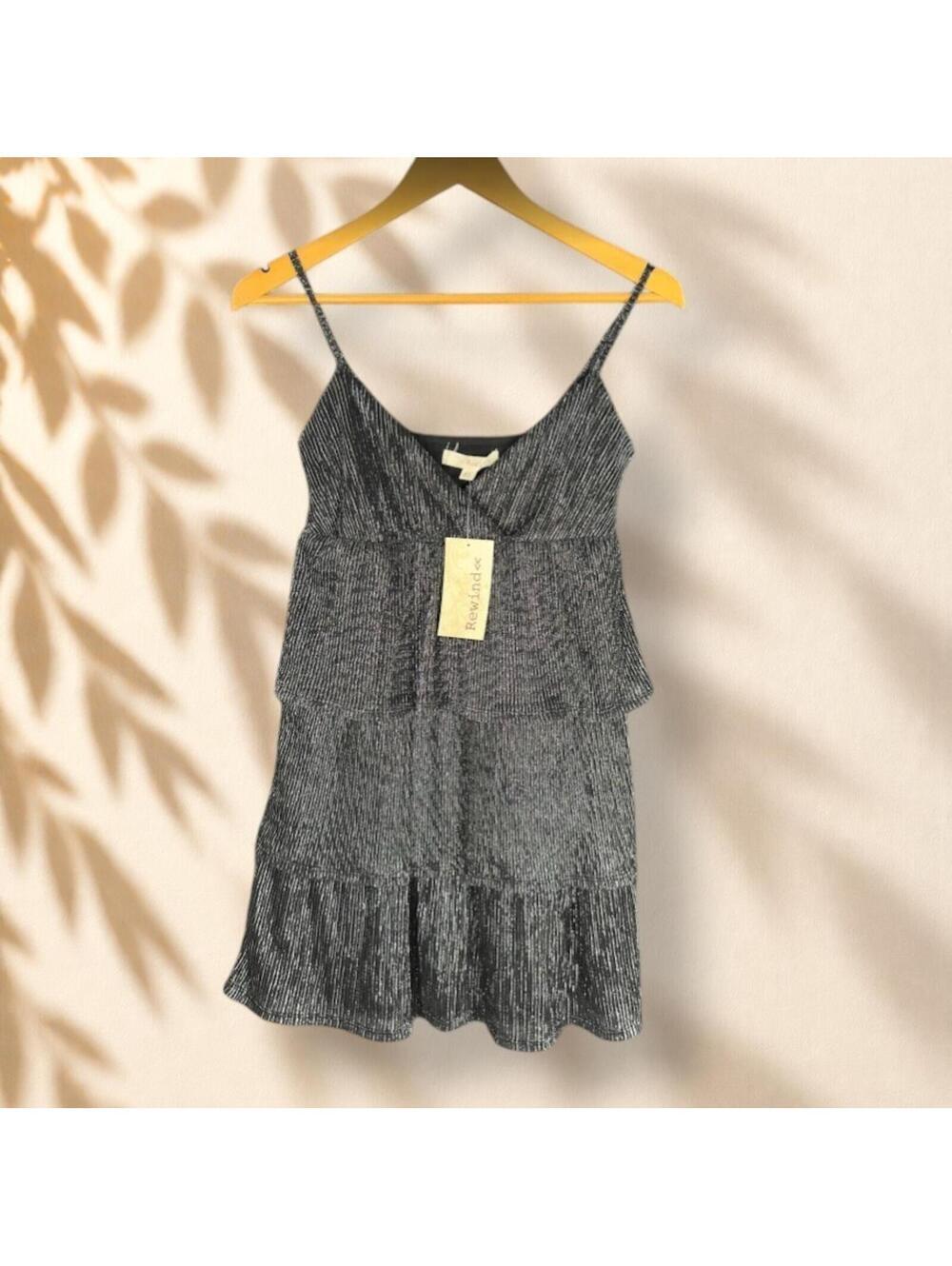 New Rewind Dress Women XS Black Shift Short V-Neck Sleeveless Lined Casual